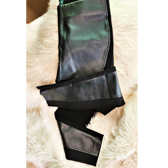 LAUREN RALPH LAUREN Faux Leather Front Panel Stretch Leggings Ankle Zip 4 Petite - Picture 3 of 8